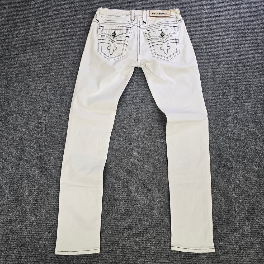Rock Revival Alivia Skinny Jeans Womens 28 White Black Stitch Rhinestone